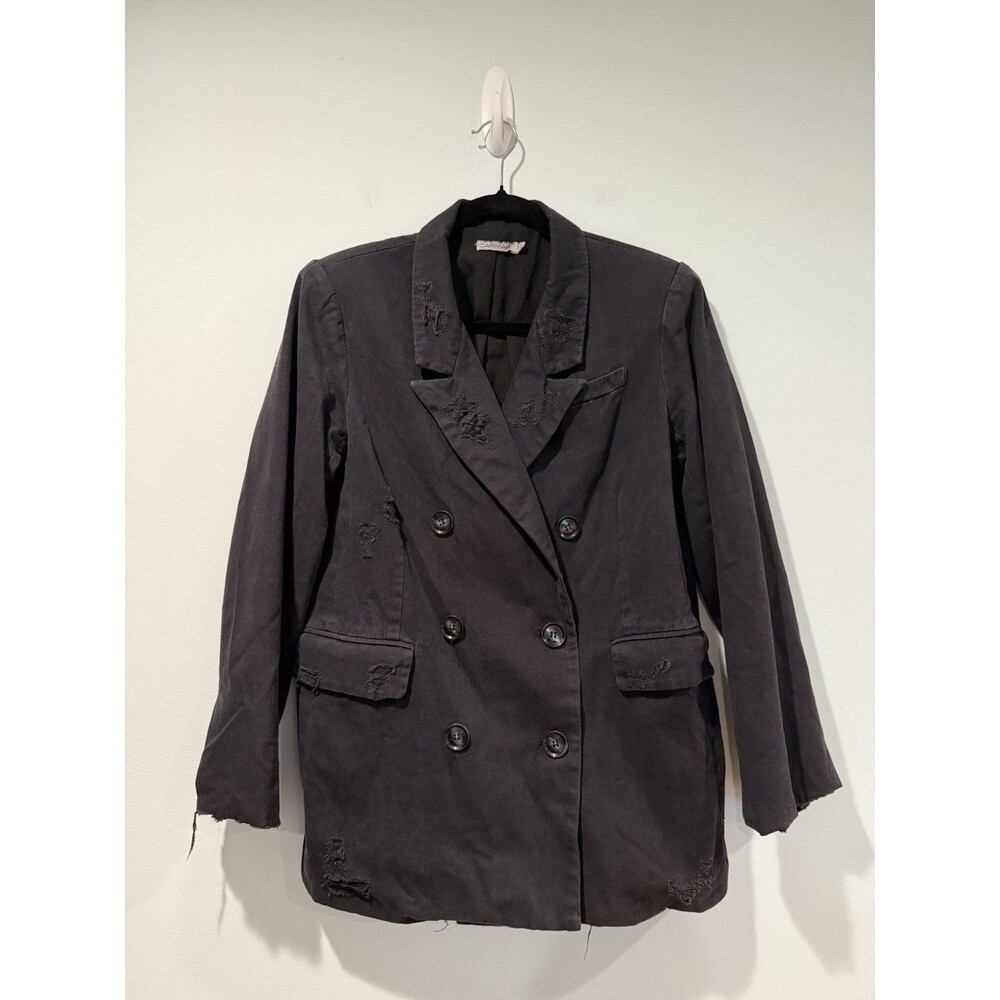 Carmar Distressed Button Blazer Women Medium Black Jacket Punk Grunge Indie Work